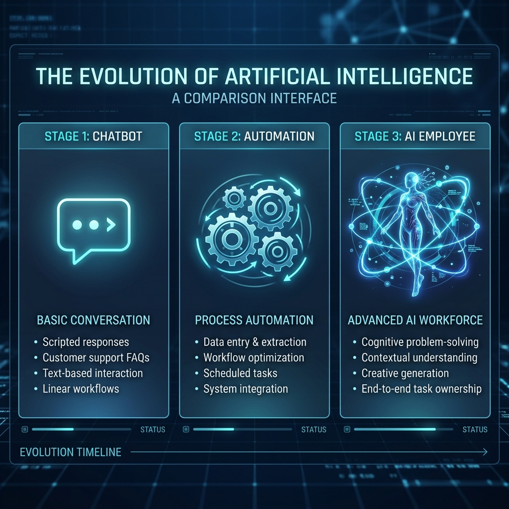AI Employee vs Chatbot vs Automation Cover